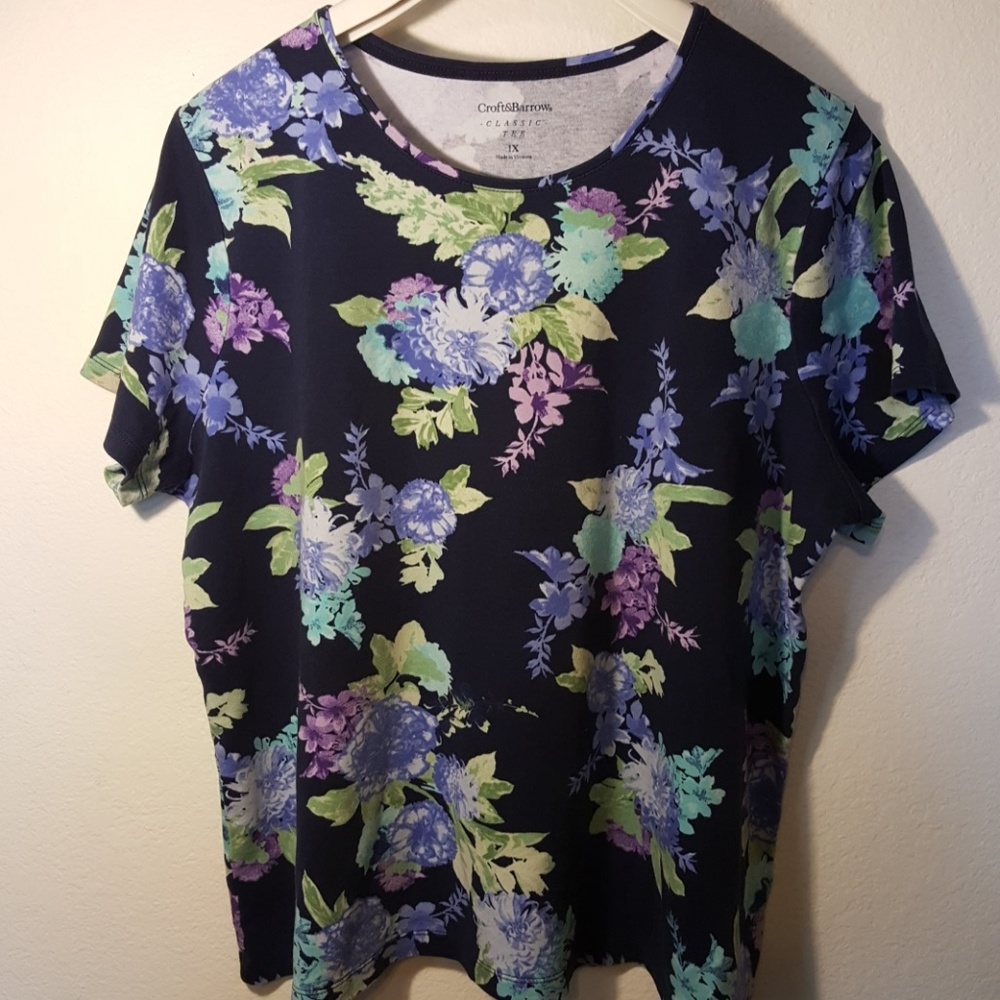 Deep Navy Round Neck Short Sleeved Print Shirt